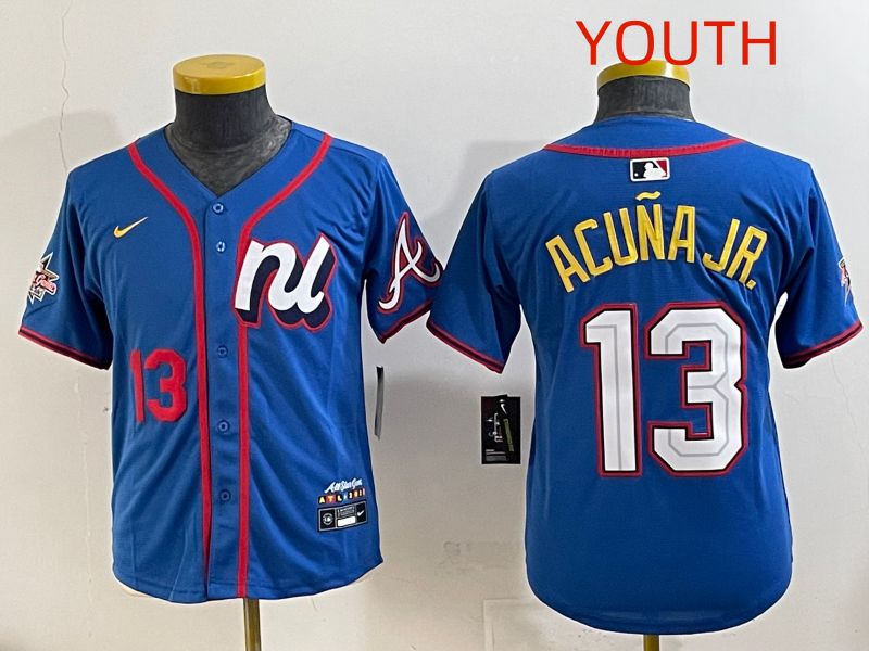 Youth 2025 Atlanta Braves 13 Acuna jr Blue All star Nike MLB Jersey style 5